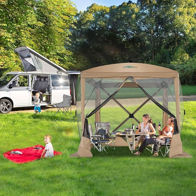 COBIZI 6x6 FT Pop up Gazebo, Popup Canopy Tent, Waterproof Screened in Gazebos,Portable Outdoor Small Screen Tents Sun Shelter,carpas para Patio for Camping, Garden and Backyard,Khaki