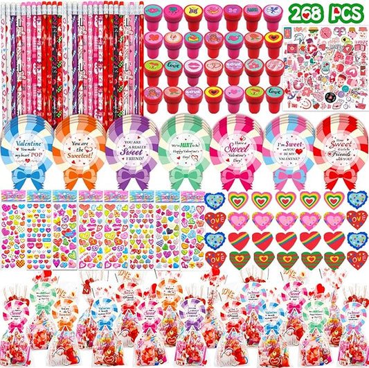 268 PCS Valentines Day Gifts for Kids Classroom Valentines Day Goodie Bag Stuffers Valentines Party Favors Bulk valentines gifts for Kids Valentines Day Gifts for School