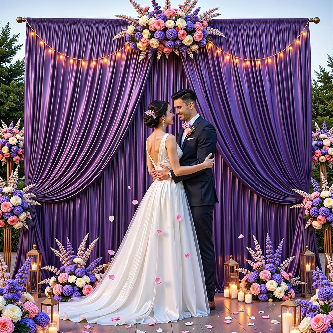 10x10 ft Purple Glitter Backdrop Curtain for Parties, Wrinkle Free Glitter Photo Backdrop Drapes 2 Panels 5x10FT Shimmer Back Drop Cloth for Wedding Birthday Christmas Photography Background Decor