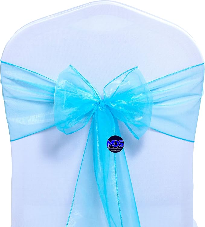MDS® Pack of 200 Organza Chair Sashes for Wedding Decoration, Reusable Sheer Chair Bows for Banquet Chair Cover, Reception, Bridal Shower, Baby Shower, Birthday Party & Special Events - Turquoise