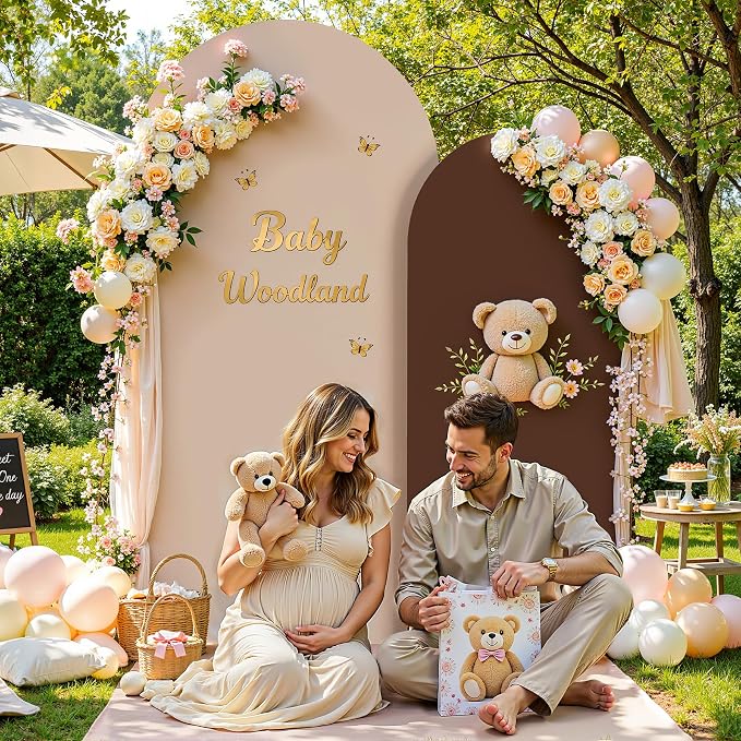 7.2FT 6FT Arch Backdrop Cover for Party, Set of 2 Stretchy Spandex Fitted Arch Stand Cover for Baby Shower, Birthday Wedding Decor, Chiara Backdrop Cover with Double-Sided Design(Nude, Brown)