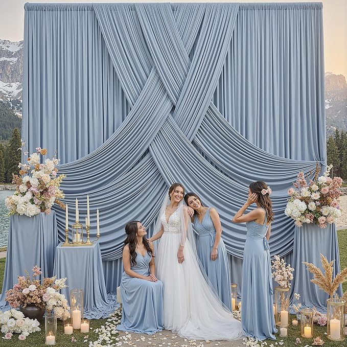50ft x 12ft Dusty Blue Backdrop Curtains for Parties, Wrinkle Free 10 Panels Photo Backdrop Drapes Back Drop Cloth for Wedding Birthday Photography Background Decor