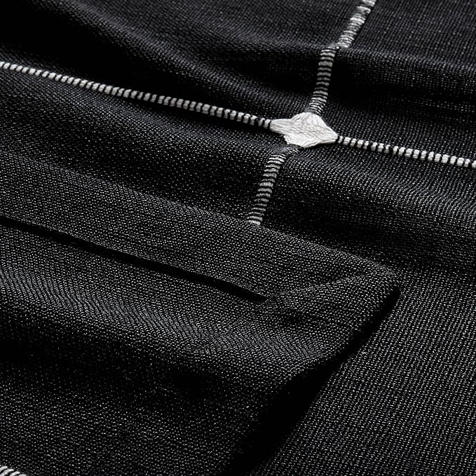 ZeeMart Grid Embroidered Hemmed Tablecloths, Black 60x84 Inch, Farmhouse Style Heavy Weight Cotton Linen Black Tablecloths, Boho Plaid Water Resistant Rectangle Table Cloth