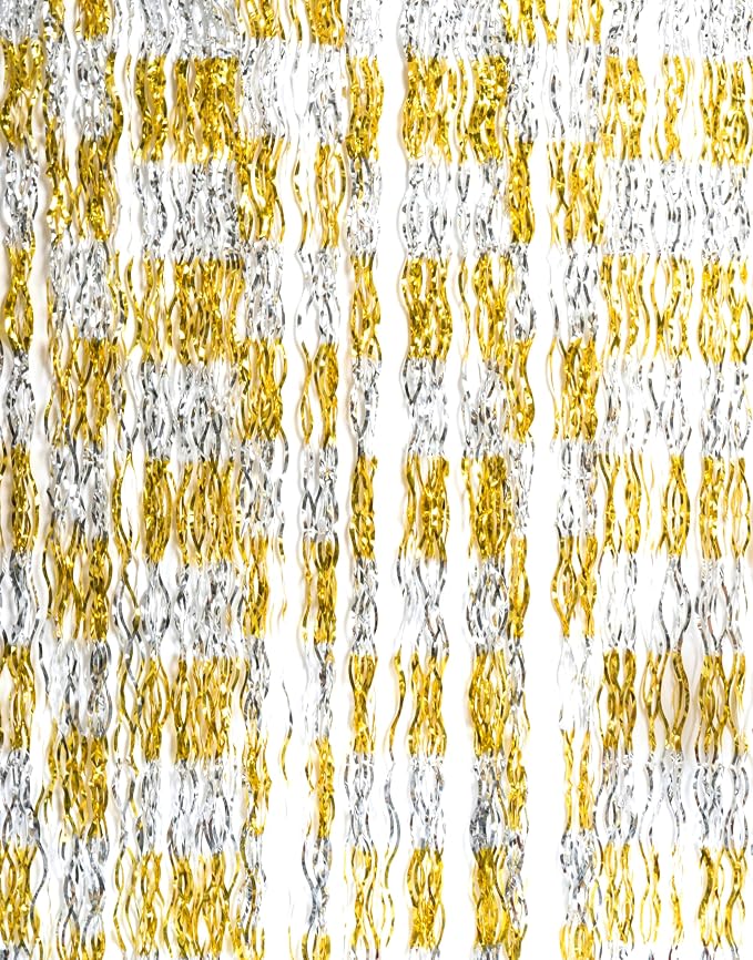 GOER Metallic Tinsel Foil Fringe Curtains Party Photo Backdrop Party Streamers for Birthday,Graduation,New Year Eve Decorations Wedding Decor (2 Packs,Gold&Silver)
