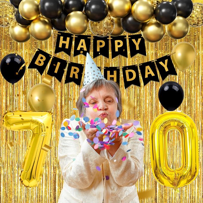 Gold 70th birthday decorations Kit for Men,3pcs birthday Decorations for Men boys black and gold Balloon Boxes Birthday Party Favors