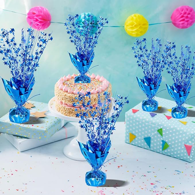 Gyufise 6 Pack Metallic Foil Spray Centerpiece Star Table Decoration Burst Table Centerpieces Table Decor for Birthday Wedding Anniversary Graduation Holiday Party Supplies Blue