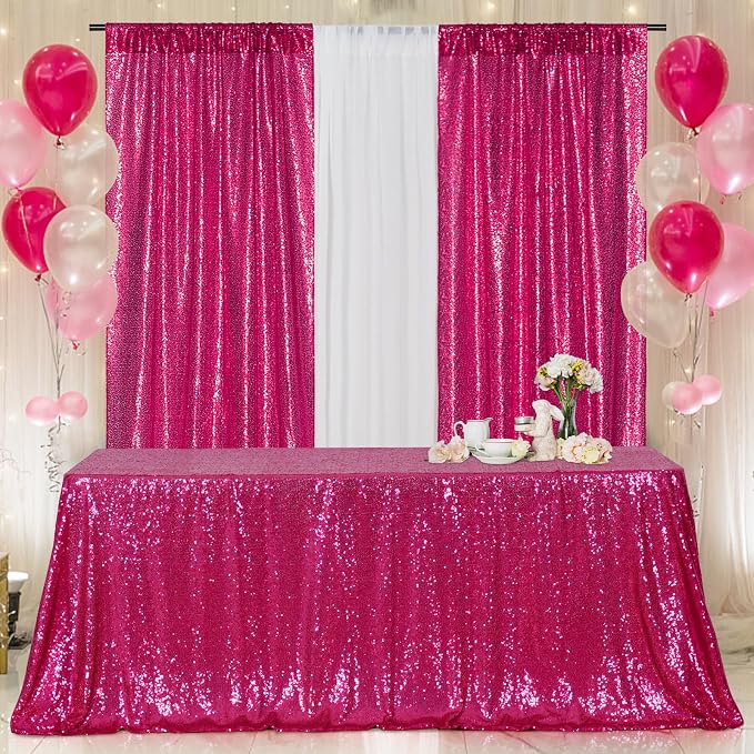 Poise3EHome Hot Pink Sequin Tablecloth 50×72 Inch Rectangle Sparkly Fabric Table Cover Overlay for Baby Shower Birthday Party Wedding Christmas Holiday Decoration