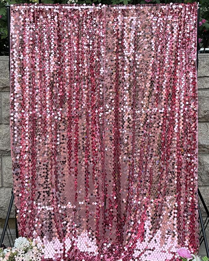 Rose Pink Sequin Backdrop, 4x10 Ft, 2 Panels Large 18mm Sequins, Glitter Payatte Sequin Photobooth Props for Home Decor Accent, Party, Birthday