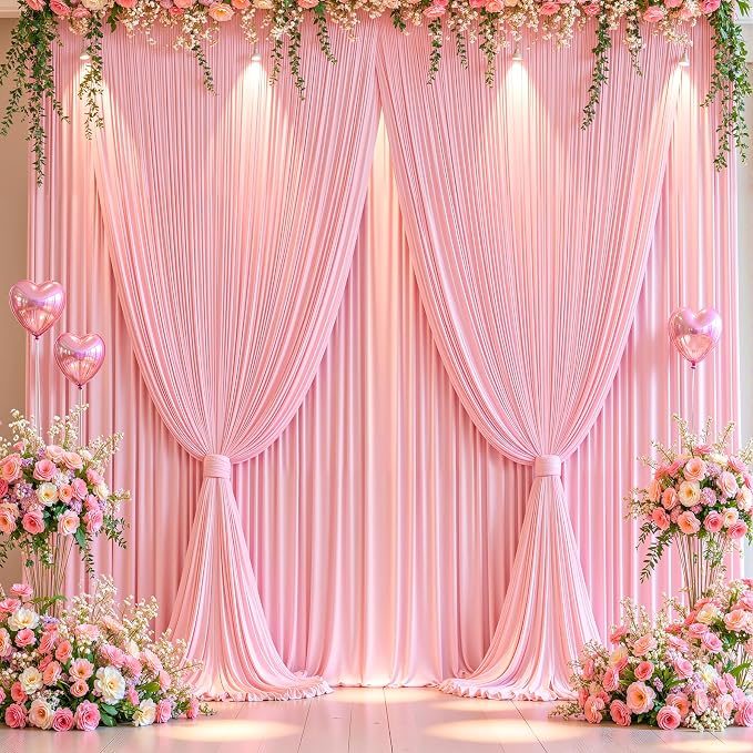 10ft x 15ft Pink Backdrop Curtain Panels for Weddings - Wrinkle-Free Polyester Photo Drapes for Birthday Party, Photography Background, Stage Decor