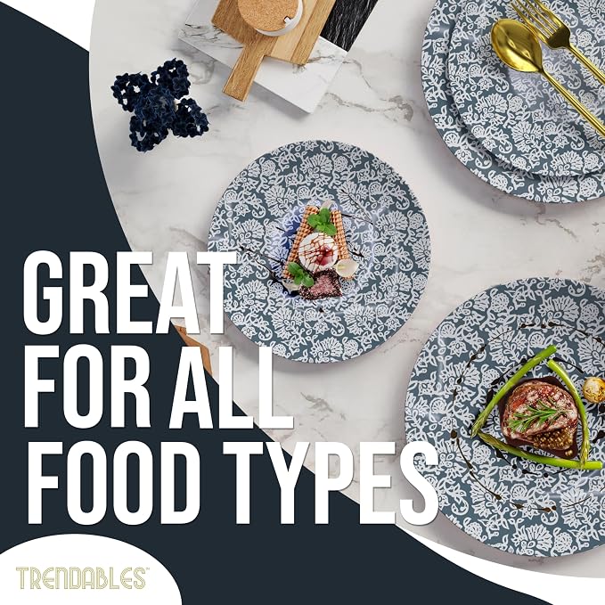 Trendables Disposable Dinnerware Decorative Plates Plastic Disposable Plates Set For 20 Guests 20 x 8 Inch Dessert Plate & 20 x 10 Inch Wedding Party Plate Set Garden Damask