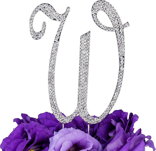 LOVENJOY Gift-Boxed 3.7" Rhinestone Letter W Cake Topper Initial