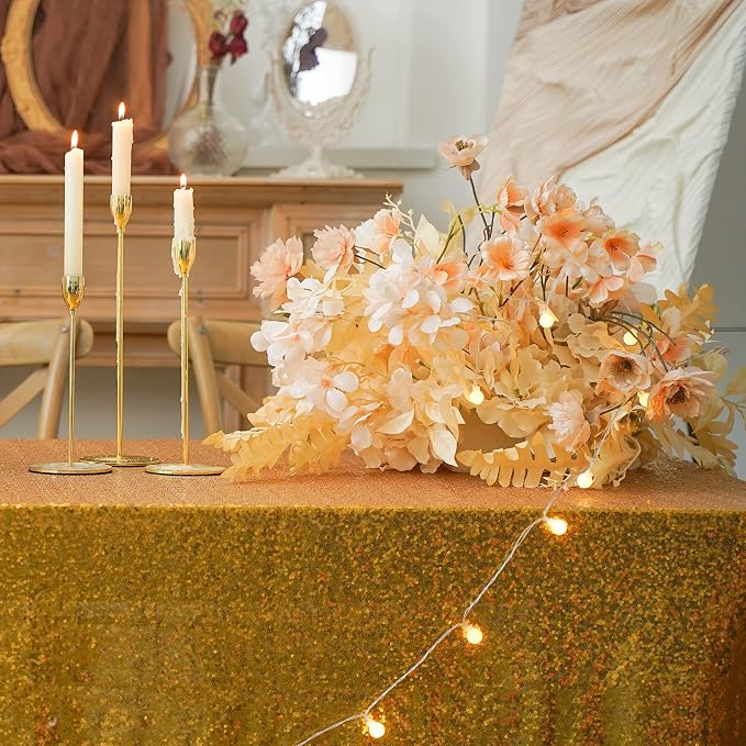 60 x 102 Inch Gold Sequin Tablecloth Rectangle Sparkle Table Cover for Wedding Birthday Party Festival Ceremony Cake Dessert Table Cloth