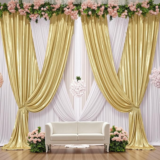 30x10 ft Wrinkle Free Gold Sequin Backdrop Curtain for Parties,Thick Not Fall Glitter Wedding Drape Backdrop,6 Panels 5x10ft Shimmer Photo Wall Back Drop Cloth for Graduation Photography Background