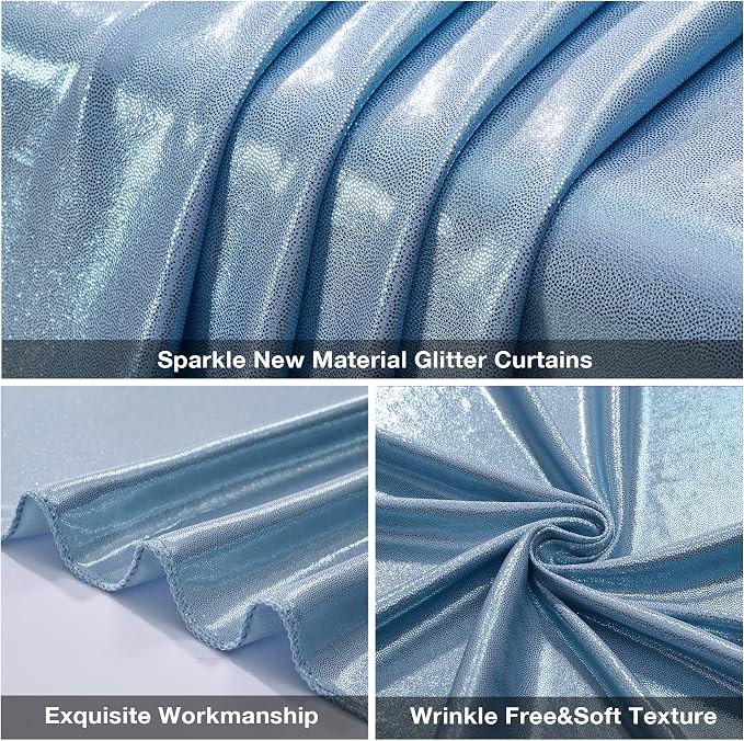 20x10FT Baby Blue Sequin Backdrop Curtain for Party - 4 Panels 5x10FT Wrinkle-Free Shimmer Drapes for Birthday, Wedding, Christmas, Decorations & Photography