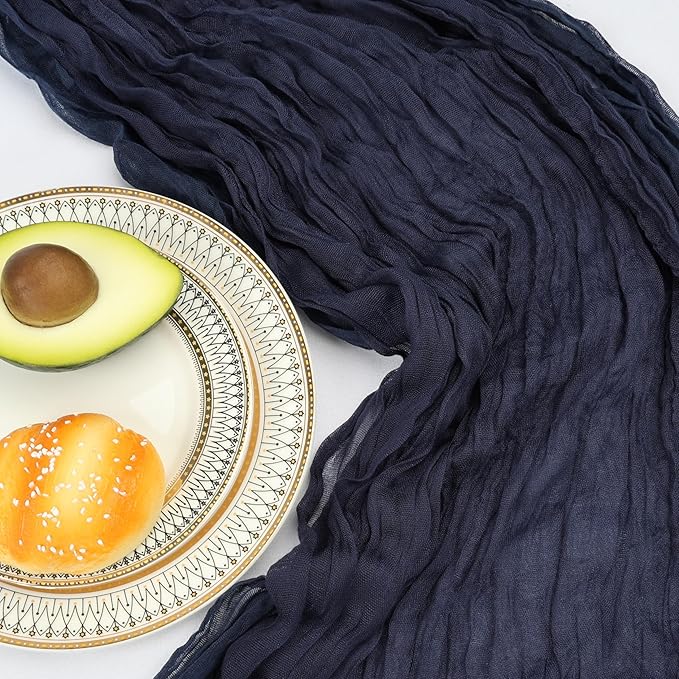 6 Pack 10FT Navy Blue Cheesecloth Table Runner 120 Inch Long Gauze Rustic Boho Spring Cheese Cloth Table Runner Sheer Fabric Decorations for Holiday Party Wedding Banquet Bridal Baby Shower Décor