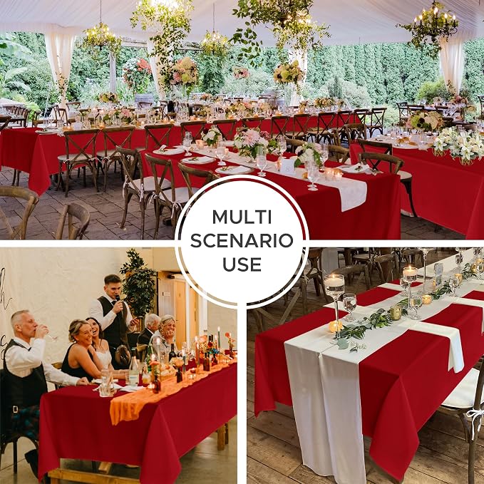 Fitable 8 Pack Rectangle Tablecloths: Stain Resistant Wrinkle Free Table Clothes, Washable Reusable Polyester Table Covers for Wedding Party Birthday Banquet Reception(Red, 60x102 Inch)