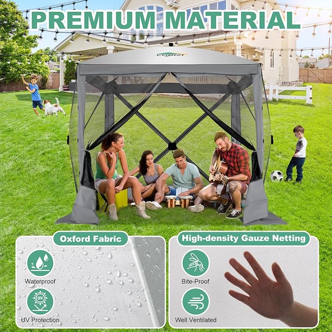 COBIZI 6x6 FT Pop up Gazebo Tent, Screen Tent with Sidewalls, Waterproof Portable Outdoor Small Screen Tents Sun Shelter, Carpas para Patio for Outdoor Camping, Backyard and Garden, Gray
