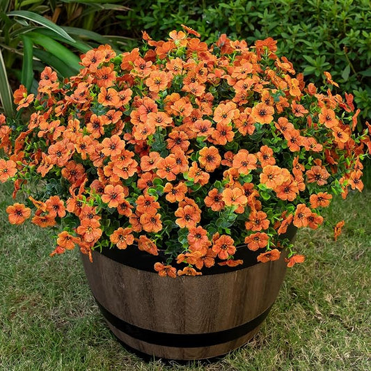 Lnoicy 20 Bundles Artificial Flowers for Outdoor Fake Plants for Spring Decoration,Faux Eucalyptus Flowers for Planter UV Resistant Lifelike for Home Porch Garden（Orange）