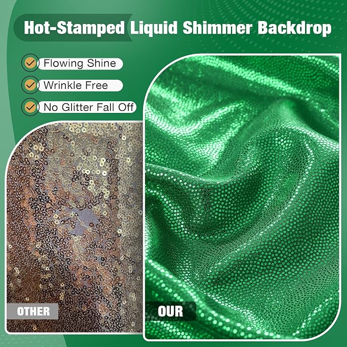 20x10FT Green Sequin Backdrop Curtain for Party - 4 Panels 5x10FT Wrinkle-Free Shimmer Drapes for Birthday, Wedding, Christmas, Decorations & Photography