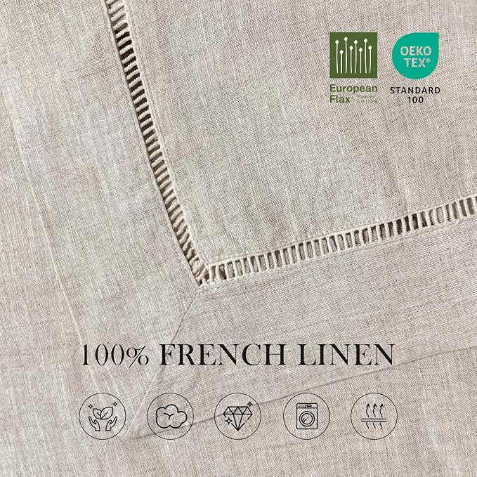 Linen World Hemstitch Linen Tablecloth,French Linen Natural Tablecloth 108" x 60" Inch,Washable Rectangular Table Cloth for Dining,Outdoor,Weddings and Restaurants,Decorative Thanksgiving Christmas