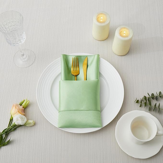 50 Pack Square Satin Dinner Napkins, 20x20 Inches Silky Soft Smooth Table Cloth Napkins for Restaurant Weddings Banquet Party Decoration, Sage Green