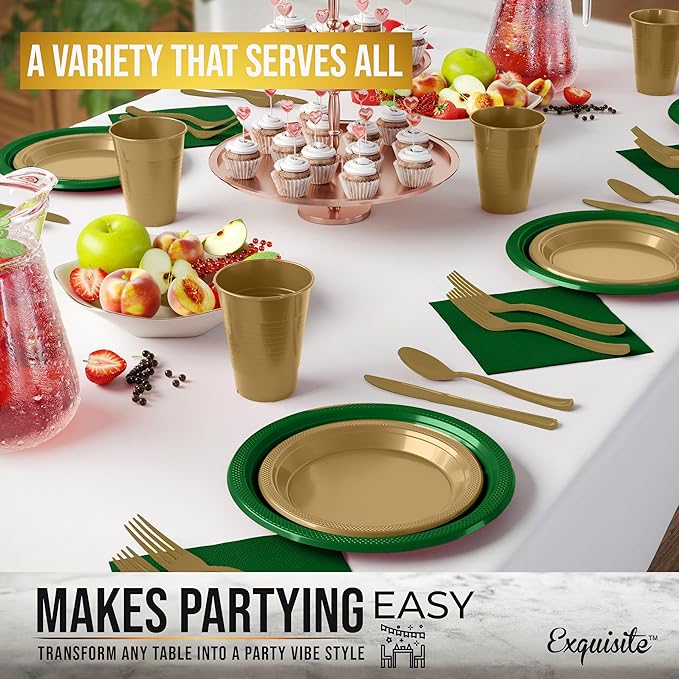 Exquisite 350 Pcs St. Patricks Plastic Plates For Party St. Patricks Disposable Plates Set, 50 Of Each 9" Dinner Plate Set, 7" Dessert Plate, Cups, Napkins & Cutlery Plastic Dinnerware