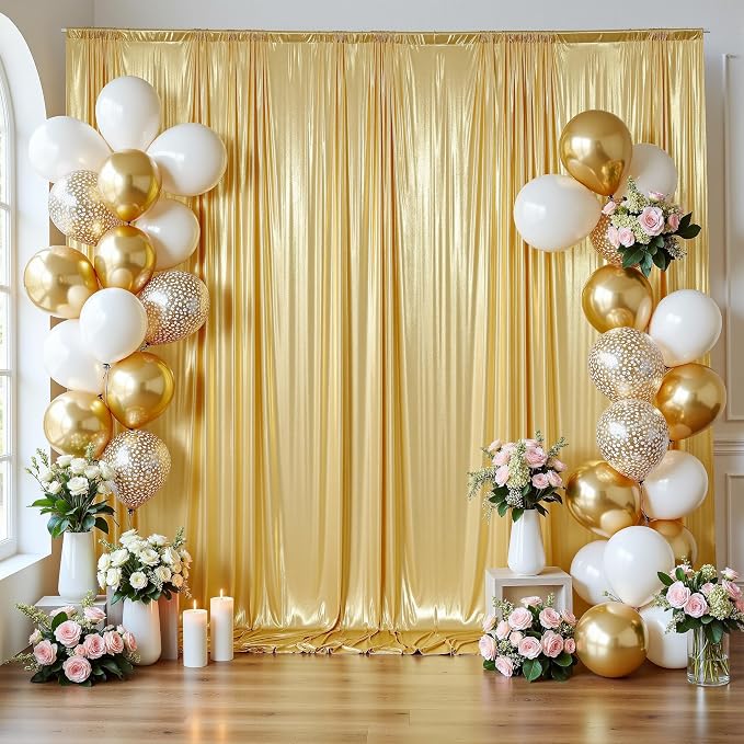 50x12ft Glitter Gold Backdrop Curtains, Sequin Curtains Wrinkle Free Polyester Drapes, Shimmer Back Drop Curtains for Parties Banquet Wedding Birthday Photography Background, 10 Panels 5x12ft
