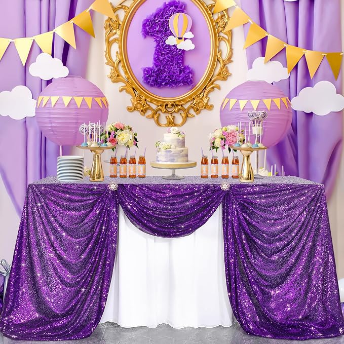 B-COOL Sequin Tablecloths Purple Glitter Tablecloth Mermaid Table Cloths for Halloween Parties Sparkly Wedding Decoration 50x50inch