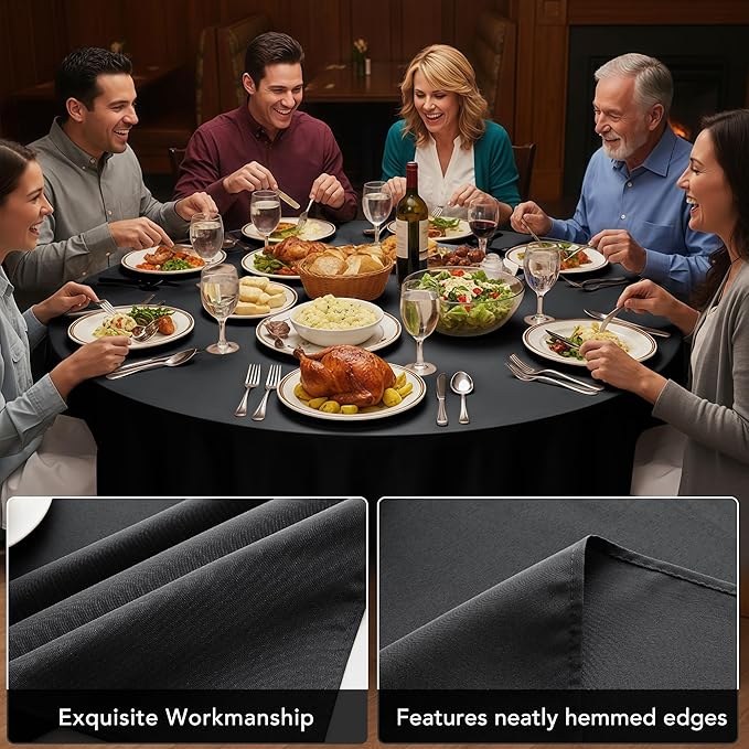 10-Pack Black Round Tablecloths, 108 Inches, Stain-Resistant Polyester for 4-5 Ft Round Tables - Washable Table Covers for Weddings, Banquets, Birthday Parties, Events
