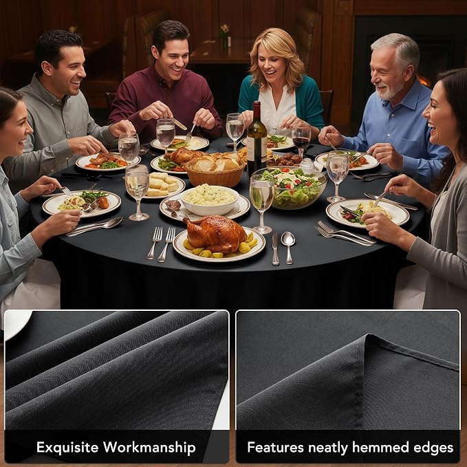10-Pack Black Round Tablecloths, 70 Inches, Stain-Resistant Polyester for 3-4 Ft Round Tables - Washable Table Covers for Weddings, Banquets, Birthday Parties, Events