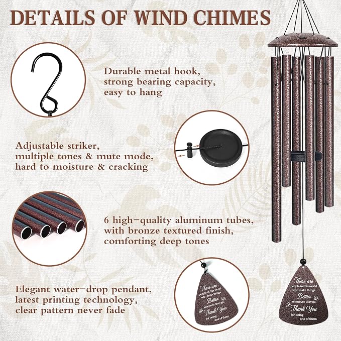 Thank You Gifts for Women Men, 32" Wind Chimes Thank You Gift, Appreciation Gifts for Employee Coworkers Pastor Teachers Colleague, Thanksgiving Day Hostess Gift for Family Friends, Home Decor