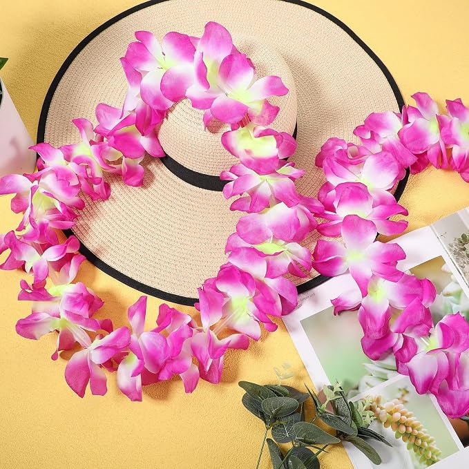Sherr 48 Pcs LED Hawaiian Leis Light up Flower Leis Necklace with LED Lights Luau Flowers Necklaces for Masquerade Beach Wedding Tropical Themed Party Supplies(Purple)