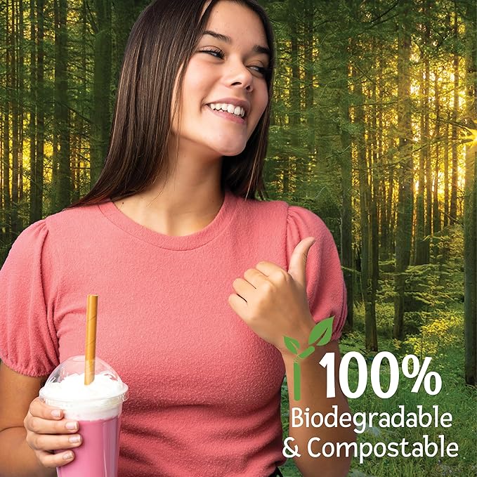 Friendly Straw 150 Pack Biodegradable Paper Smoothie Straws, 7.75" x .4" Extra Wide Disposable Kraft Paper Smoothie Straw - Economy Bulk Pack of Jumbo Paper Straws for Home and Restaurant