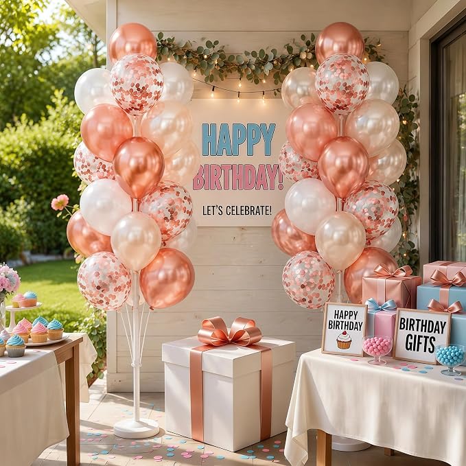 Hiins Balloon Column Kit Set of 2 With Balloons Included - with Base, and Pole,Balloon Tower Backdrop Decoration for Wedding, Baby Shower, Birthday Party, or Bachelorette Parties (Rose)
