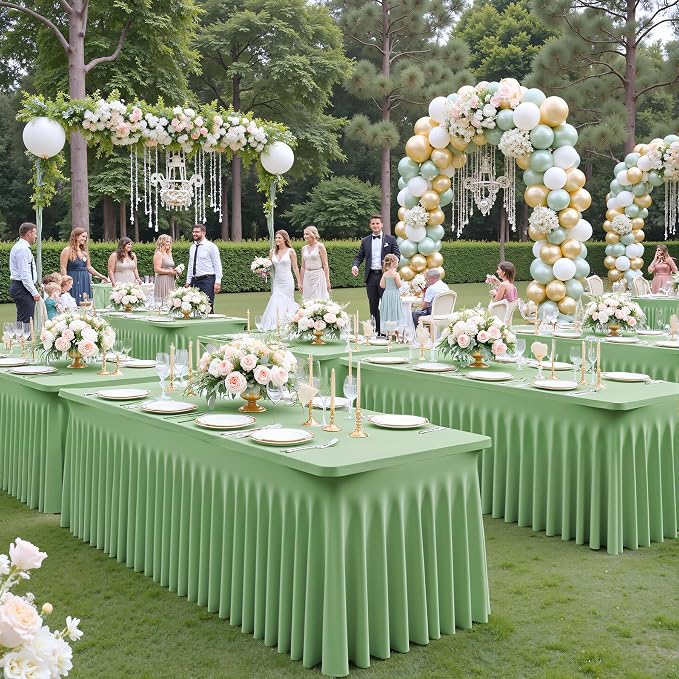 6 Pack Sage Green Table Cloth for 6 Foot Rectangle Tables Spandex Fitted Tablecloth 6ft Stretch Table Covers Skirt Green Banquet Tablecloths Wrinkle Free Tablecloth for Party Wedding Birthday Event