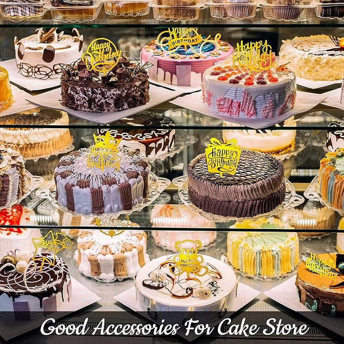 150 Pcs Happy Birthday Cake Toppers Acrylic Cake Topper Glitter Birthday Cake Decorations Double Sided for Adults Various Cake Decoration Party Supplies(Gold,Retro)