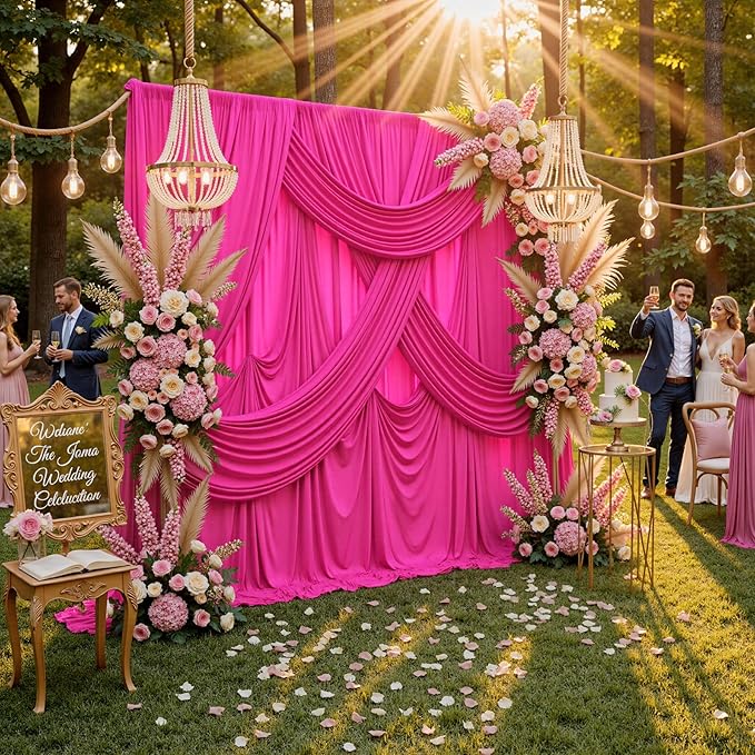 40ftx10ft Wrinkle Free Fuchsia Backdrop Curtains for Parties, Thick Polyester Hot Pink Photo Backdrop Drapes 8 Panels 5x10ft for Weddings Birthday Photography Background Curtains