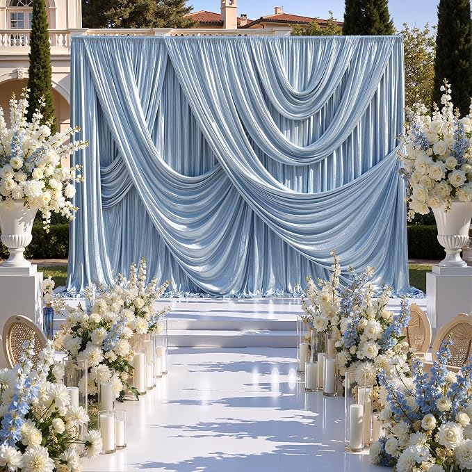 10ftx10ft Blue Sequin Backdrop Curtain Panels for Parties, Wrinkle Free Glitter Photo Backdrop Drapes 2 Panels Shimmer Back Drop Cloth for Wedding Birthday Christmas Photography Background