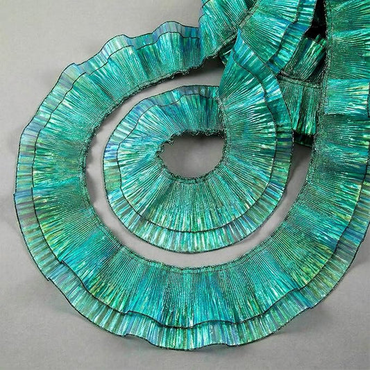 Ganeen 16 Yard Ruffle Pleated Iridescent Ribbon, Green Double Layer Jellyfish Organza Ruffle Trim, Retro Tulle Lace Fabric for Jellyfish Costume Sewing Craft Dress Hat Lantern Cake Decor