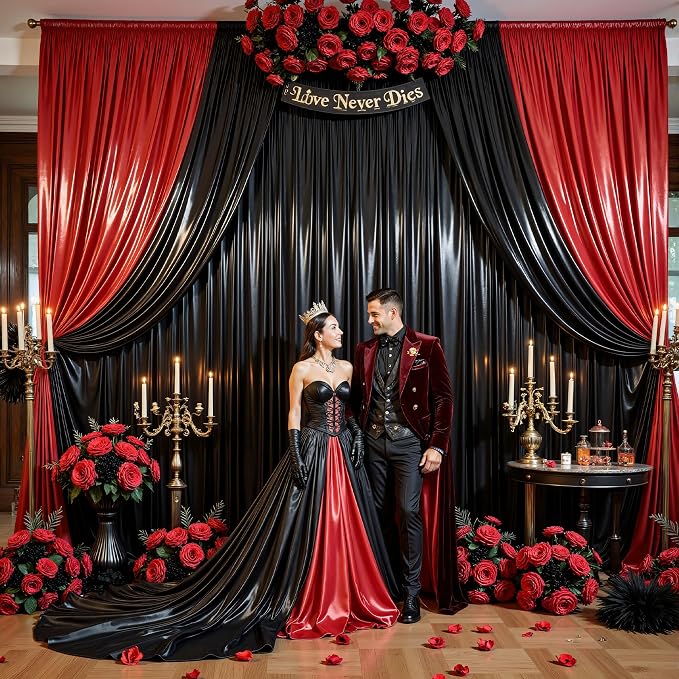 10x10ft Black Glitter Backdrop Curtain for Parties, Wrinkle Free Satin Photo Backdrop Drapes 2 Panels 5x10FT Shimmer Back Drop Cloth for Christmas Wedding Photography Twilight Birthday Decorations