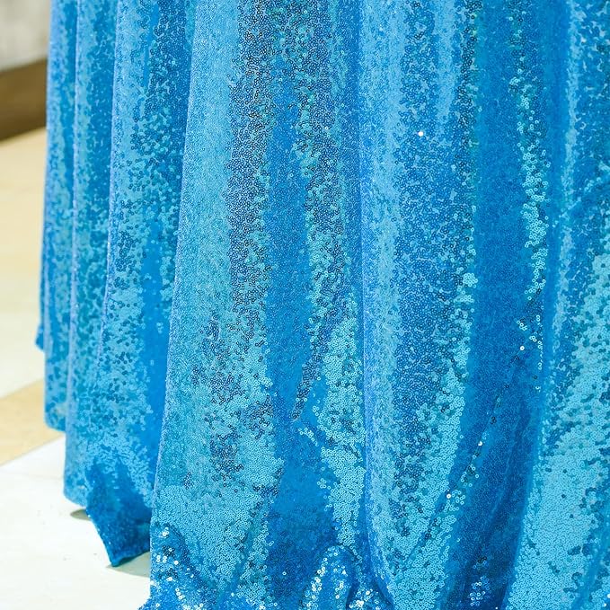 Baby Blue Sequin Tablecloth, 108" Round Sparkly Tablecloth, Glitter Tablecloth for Wedding Baby Shower Birthday Party Dinners