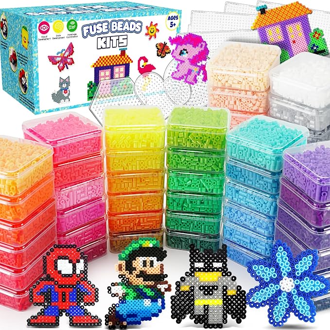FUNZBO 31000 5mm Fuse Beads Kit - 48 Colors, Homeschool Arts and Crafts Supplies for Kids, Toys Set, Art Decorations for Room, Birthday Toys Gifts for Girls and Boys Age 5+