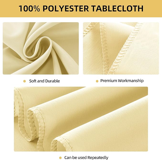 2-Pack Round 120-inch Beige Table Cloths, Solid Stain and Wrinkle Resistant Circular Tablecloth, Premium Plain Weave Polyester Fabric Table Linen Covers for Hotel, Banquet