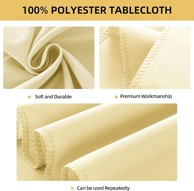 2-Pack 90x156 inch Beige Table Cloths, Solid Stain and Wrinkle Resistant Oblong Tablecloth, Premium Plain Weave Polyester Fabric Rectangle Table Linen Covers for Hotel, Banquet