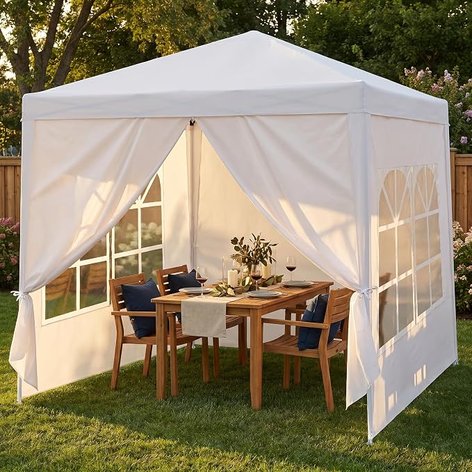 6.5x6.5FT Canopy Tent, Portable Heavy Duty Outdoor Tent with 4 Removable Sidewalls, Waterproof Party, Camping, Picnic & Backyard Shelter, White