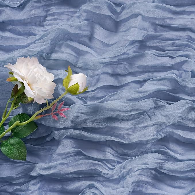 30 Pieces Dusty Blue Cheesecloth Table Runner, 17x108 Inch Long Boho Gauze Table Runner Rustic Decorations for Wedding Birthday Holiday Party Baby Shower Table Decor