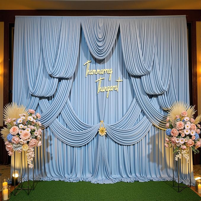 30ftx15ft Dusty Blue Backdrop Curtains for Parties, Wrinkle Free Polyester Photo Backdrop Drapes 6 Panels 15 ft Long Back Drop Cloth Drapery for Wedding Birthday Photography Background Party