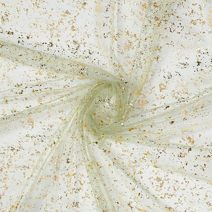 Artoid Mode 10PCS Sage Green Gold Gauze Table Runner 120 Inch 10FT, Glitter Metallic Foil Sheer Dining Wedding Anniversary Holiday Birthday Table Decor for Home Party