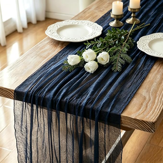 3 Pack Navy Blue Cheesecloth Table Runner 120 Inch 10FT Cheese Cloth Runners for Independence Day, Coastal Style, Retro Decoration, Graduation Decorations