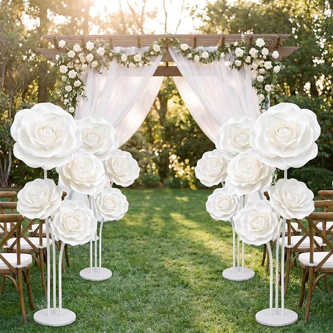 Norme 3 Pcs Wedding Artificial Giant White Velvet Rose 12, 16, 20 Inch Wedding Rose Petals Big Paper Flowers Giant Flower for Decorations Large White Flowers for Valentine, Home Decor, Anniversary